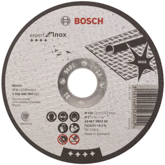 Диск Bosch карбофлексен за рязане на неръждаема стомана 125х22.23х2 мм, AS 60 T INOX BF, Expert for Inox