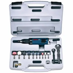 Шлайф Bosch прав пневматичен комплект с аксесоари 290 W, 6.3 bar, 780 л/мин, 22 000 об./мин, 1/4 Шлайф Bosch прав пневматичен комплект с аксесоари 290 W, 6.3 bar, 780 л/мин, 22 000 об./мин, 1/4