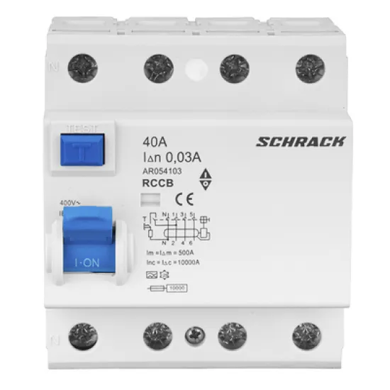 Дефектнотокова защита Schrack Technik 4P тип AC 40 A, 30 mA, 10 kA, Amparo